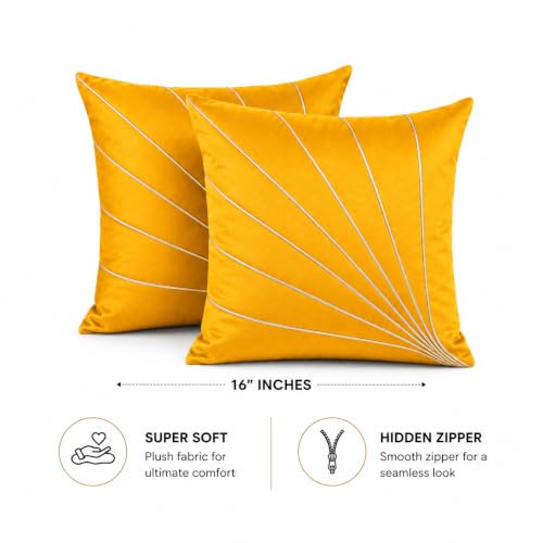 Image of Noor Silk Cushion Covers Pack of 7 | 16x16 Inches, Yellow