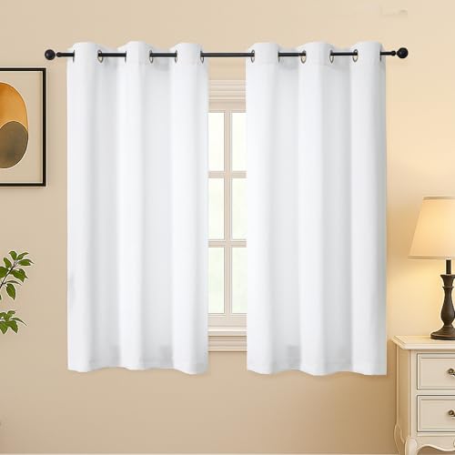 Image of Simplebrand Pure White Curtains for Bedroom 54 Inch Length 2 Panels Set, Light Filtering Thermal Insulated Energy Saving Curtains for Nursery, Grommet Solid Soft Window Treatment Drapes, W40 x L54