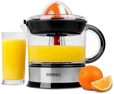 Duronic JE407 Exprimidor de Naranjas Eléctrico 40W, Depósito 700 ml BPA Free, Apto para Lavavajillas, Doble sentido de Giro, Cubierta antipolvo, Dos tamaños de Cono, Exprimidor de Naranjas Automático
