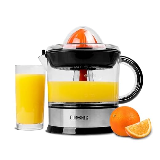 Duronic Electric Citrus Juicer JE407 Lemon Juicer 40W Citrus Press with Adjustable Pulp Filter Fresh Orange Juice Maker Extractor for Lemons, Limes, Grapefruits With 2 Sized Juicing Cones Black