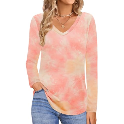 Image of Elesomo Womens T Shirts V Neck Summer Short /Long Sleeve Cotton Tops