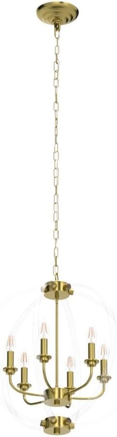 Reaketon 6 Llight Globe Pendant Light Modern Chandelier, with Clear Acrylic Lampshades and Brass Finish, Gold Chandelier for Dining Room, Bedroom, Living Room and Bathroom