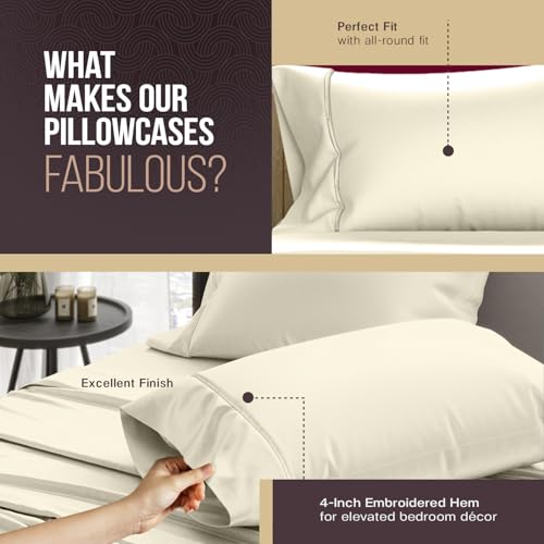 Image of TEXAS LINEN CO. 100% Egyptian Cotton Pillowcases Queen Size Set of 2 - Luxury 2000 Series Standard /Queen Pillow Cases, Soft Cooling, Envelope Closure Hotel Quality Pillowcase (21 x 32, Ivory)