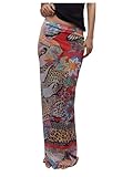 BEAUDRM Women's Floral Maxi Skirt Boho Sheer Mesh High Waist Bodycon Long Skirts Multicolor Medium