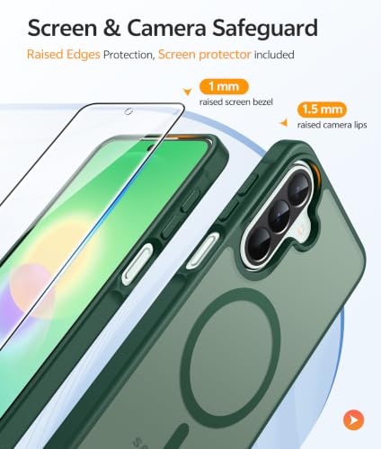 Image of FNTCASE for Galaxy A27 5G Phone Case: for Samsung A27 Cases [Fit for Magsafe] [Screen Protector] Military Grade Drop Protection, Translucent Matte Back, Slim Shockproof Protective Cover - Green