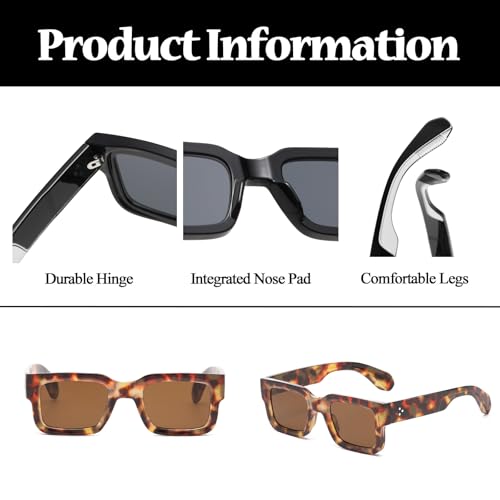 LJCZKA Square Thick Frame Sunglasses for Women Men Retro Chunky Rectangle Sun Glasses Trendy Shades UV400 Protection4