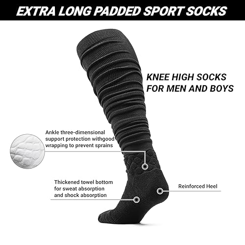 Scrunch Football Socks, Extra Long Padded High Performance Compression Soccer Socks for Men and Youth Boys3