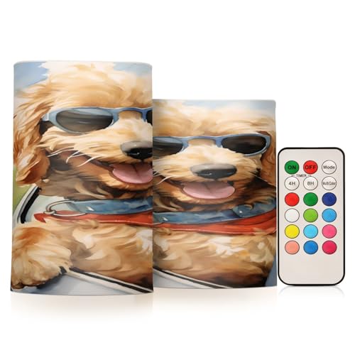 ALAZA Dog (54) Flickering Flameless Candles Battery Operated with Remote Timer,Tea Light Candles LED Pillar Votive Candles Set of 2 for Outdoor Indoor Decorations