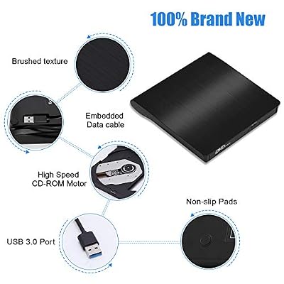 External CD/DVD Drive, USB 3.0 CD Player DVD Drive ROM +/-RW Optical Reader Writer Burner for Windows 10/8/7, Linux, Mac Laptop Desktop PC, MacBook Pro/ Air, iMac, Surface Pro (Black)
