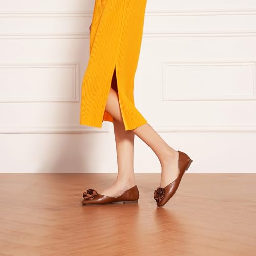 Image of C.Paravano Ballet Flats for Women | Women's Flats | Square Toe | Slip On Dress Shoes | Satin Flower Shoes