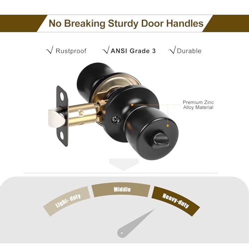 HOSOM Privacy Door Knob, Matte Black Door Knob Set, Black Door Handles Interior, Keyless Doorknobs Interior Door Lock for Bedroom, Bathroom, 1 Pack - Image 6