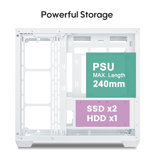 Gabinete de PC Vetroo AL900 Blanco ATX con vidrio templado de vista completa 270° | Soporta radiador de 360mm y 4 ventiladores PWM FDB ARGB con controlador miniatura 6