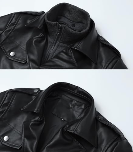 Image of INVACHI Men's Faux Leather Jacket Windbreaker Trench Coat with Detachable Collar Overcoat