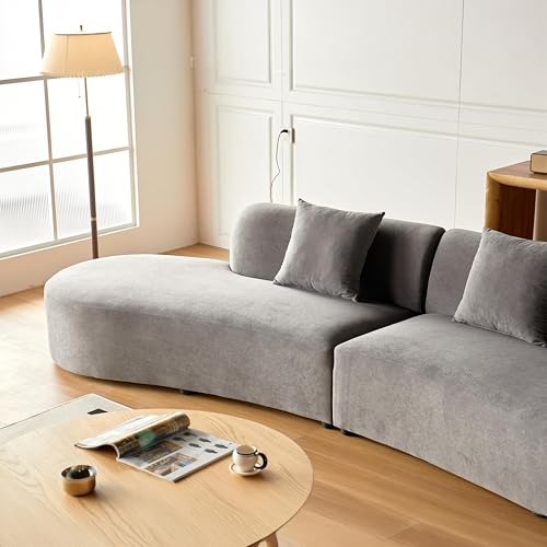 Image of Container Furniture Direct 132 inch Curved Sofa with Throw Pillows, 6 Seater Luxury Velvet Couch with Half Moon Design and High-Density Foam, Ideal for Modern Living Room, Office & Apartment, Grey