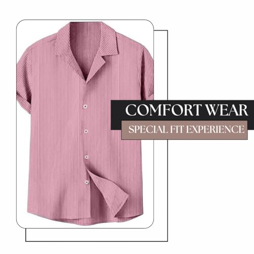 Image of MiraMichi Stylish Men's Regular Fit Half-Sleeve Corduroy Striped Casual Shirt - Perfect