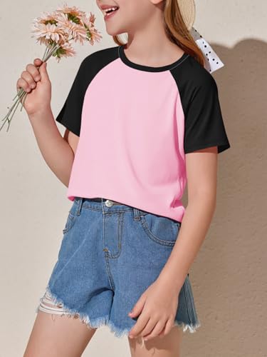 Image of Imily Bela Kids Girls T Shirts Casual Raglan Short Sleeve Crewneck Color Block Summer Tees 5-14 Years