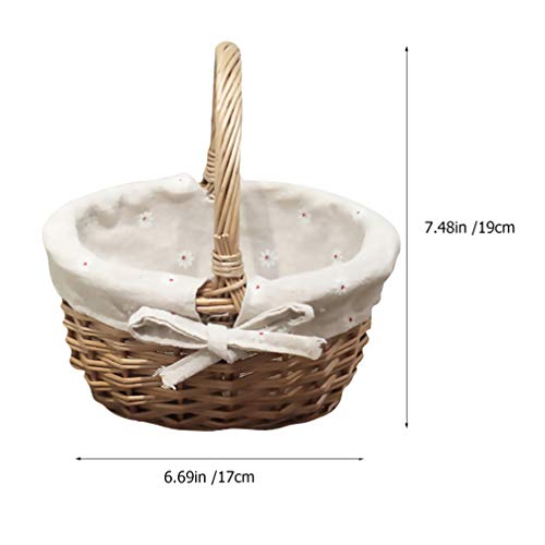 Cesto de piquenique de vime com alça de flor de tecido e salgueiro decorativo para cerimônia de casa