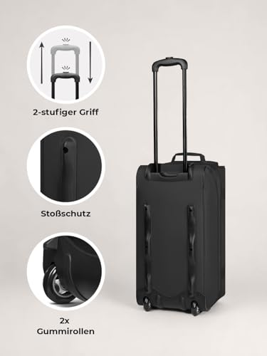 REDOLZ 2-Rollen MEDIUM Trolley-Reisetasche | Volumen mit Dehnfalte erweiterbar von 51 auf 64 Liter | für Männer & Frauen (55 cm, extra Bodenfach)