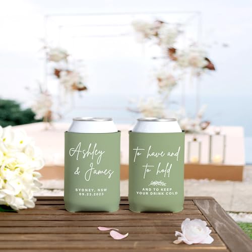 Image of Custom Wedding Can Coolers, Customized Wedding Favors for Guests Bulk