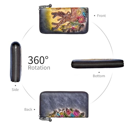Image of Wallet Genuine Leather for Women - with RFID Blocking Card checkbook ID Slot Large Capacity Vintage style (deer black)