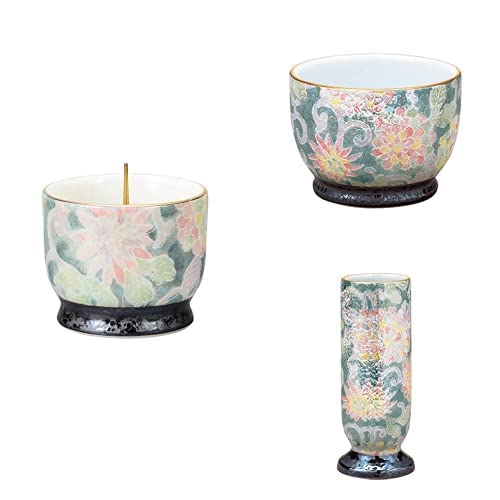 【仏具セット】三具足(線香立て・仏壇用花瓶・ろうそく立て) 仏壇用品・仏具小物 ミニサイズ仏具 色唐草 日本製 サンメニー