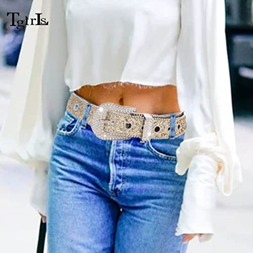 Tgirls Rhinestone Belt for Women Men Sparkly Studded Leather Belt Sequin Waist Belts Vintage Western Cowgirl Belt for Jeans4