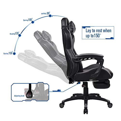 ELECWISH Ergonomic Swivel Video Game Chairs High-Back Office Chair w/PU Leather and Adjustable Armrests (Grey)