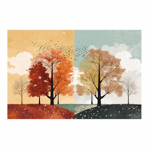 Tableau automne arbre orange en 80x120 cm sans cadre pour salon cosy