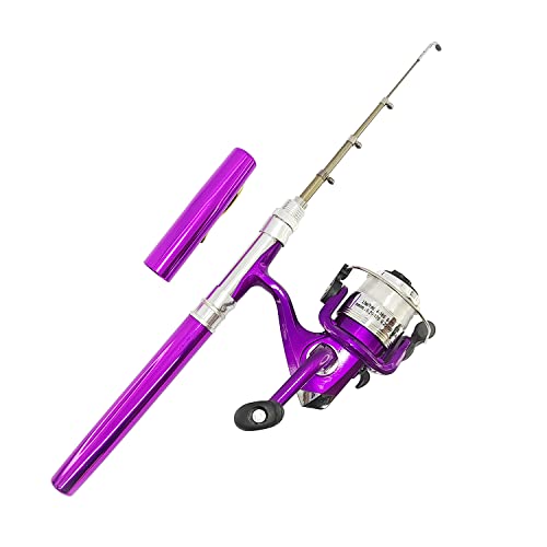Canne à pêche télescopique de poche 96,5 cm avec moulinet pliable violet ultra léger