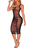 Meenew Women's Bathing Suit Cover Up Dress Sleeveless See Through Fitted Dress L Black