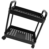 Ipetboom 2 stöckiger Rollwagen aus Pp mit Haken Große Tragfähigkeit bis 50 Kg 360 Grad Drehung Schwarzer Multifunktionaler Aufbewahrungswagen für Büro und Waschküche Zufällige Farbe