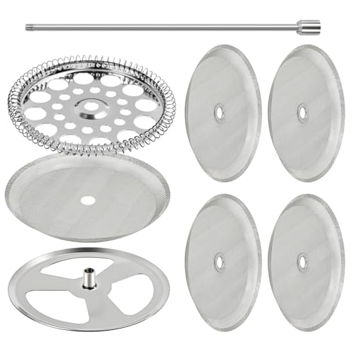 9-Piece French Press Filter Replacements Set - Stainless Steel Plunger and Screens for 34oz/3.75in Press, Includes Spiral and Cross Disk