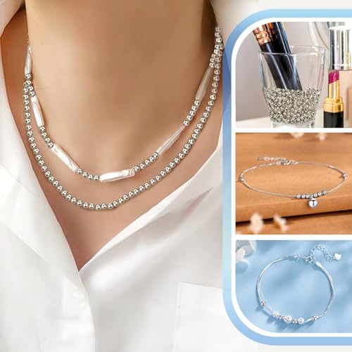 TOAOB 1600pcs 4mm Silver Spacer Beads Round Smooth Loose Balls Beads Tiny Seed Beads for DIY Bracelets Necklace Jewellery Making Crafts Decoration - Image 5