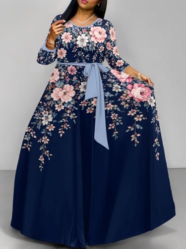 Image of Plus Size Maxi Dress for Women V Neck 3 /4 Sleeve Wrap Dress