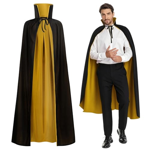 maxToonrain Capa reversible negra y amarilla para hombres y mujeres adultos, capa de Pascua, Halloween, Navidad, disfraz de vampiro, bruja, mago, juego de rol para el Día Mundial del Libro (120 cm