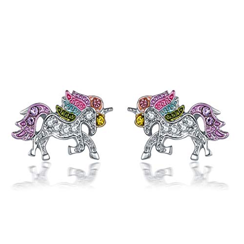 MengCat Brincos unicórnio arco-íris joias Rhinestone cristal stud presente para mulheres, meninas, meninos