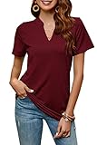 Camiseta De Manga Corta Verano Mujer Blusa De Costilla Femenina De Cuello V (Rojo,XXL)