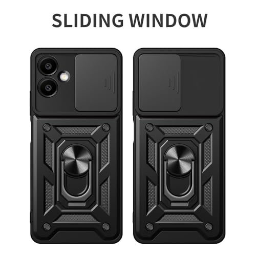 Image of Heavy Duty Back Case Cover for Samsung Galaxy A06 5G, Shockproof Samsung Galaxy A06 Back Cover, Ring Case with Kickstand and Camera Protection Shutter - Black