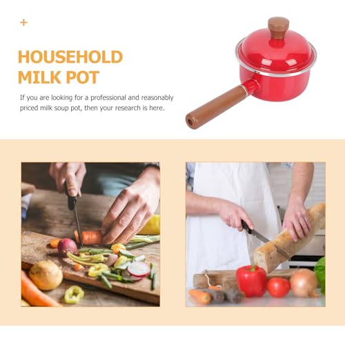 Olla para sopa pequeña de 16 cm roja para evitar que la leche se pegue 8