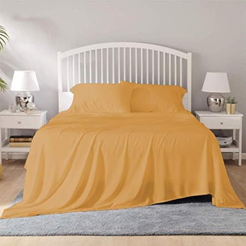 Image of YRM Bedding's - Egyptian Cotton Bedsheet 400-TC Premium Hotel Quality 1 Bedsheet (82x102) + 2 Pillow Covers (18x28) - (Full Size, Gold Yellow Color)