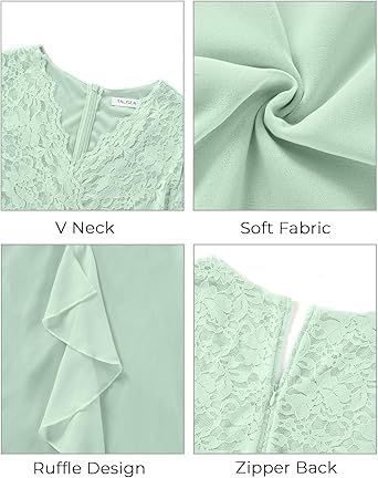 Image of Talisea Plus Size Wedding Guest Dress - Formal Cocktail Party Ruffle Elegant Tea Length Lace Chiffon V Neck Midi Dresses