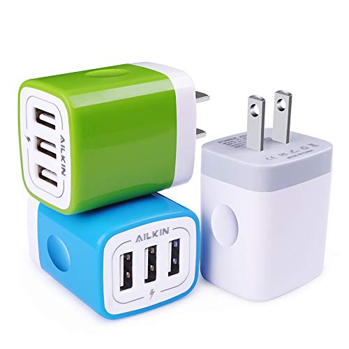 USB Plug in Wall Charger, Charging Block, 3Pack Ailkin 3.1A Fast Charge 3
