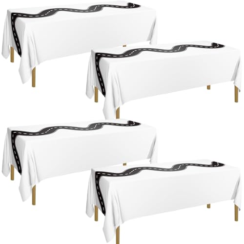 4 Nappes De Course, Décoration De Fête Voiture De Course 220x130cm Chemin De Table Plastique Jetable Pour Enfant Garçon Thème Anniversaire Deux Rapides