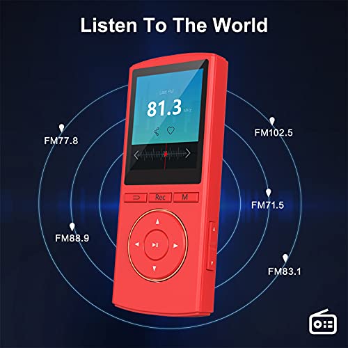Mp3 Player 64Gb With Bluetooth,Hifi,Sport,Line-In Rip Music, Lossless Sound, Sleep Timer, Fm, Long Battery Life(Black) (Red) #TOP4