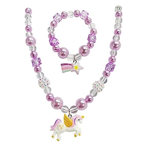 Girls' unicorn necklaces, shooting star bracelet set, unicorn friendship bracelet, purple children's necklace, girls, pretty jewellery set for girls and children., Resin Cover