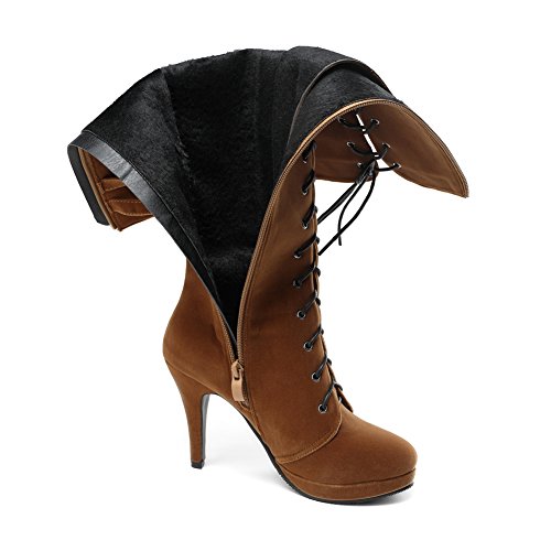 Image of getmorebeauty Womens Knee High Boots Suede Buckle Rock Lace Up Zipped Thigh High Heel Boots