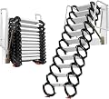 Attic Ladder 12 Steps Pull Down System with Armrests, 11.8 ft Retractable Al-Mg Alloy Attic Folding Stairs Loft Ladder Ceiling Mounted with Pull Rod, Attic Steps for Attics/Basements