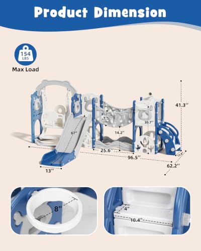 Image of XJD 12-in-1 Toddler Slide and Swing Set, Kids Slide for Toddlers Age 1+, Toddler Outdoor Playset New Upgrade with Golf Set, Basketball Hoop, Drawing Board for Playground (Blue)