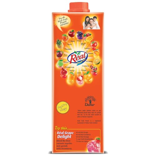 Image of DABUR Real Grape Fruit Juice 1L Rich In Vitamin C No Added Preservatives, No Artificial Colors & Flavours Goodness Of Best Fruits Daily Dose Of Fruit Nutrition Tasty, Refreshing & Energising Drink