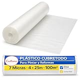 Plástico Cubretodo CAELLUMA en Rollo para Pintar y Reformas, Protector Transparente de Muebles, Suelos y Sofás, Corte a Medida para Interior y Exterior, Varias Medidas y Bricolaje